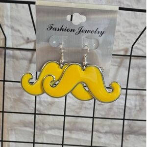 Yellow Mustache Costume Jewlery Earrings